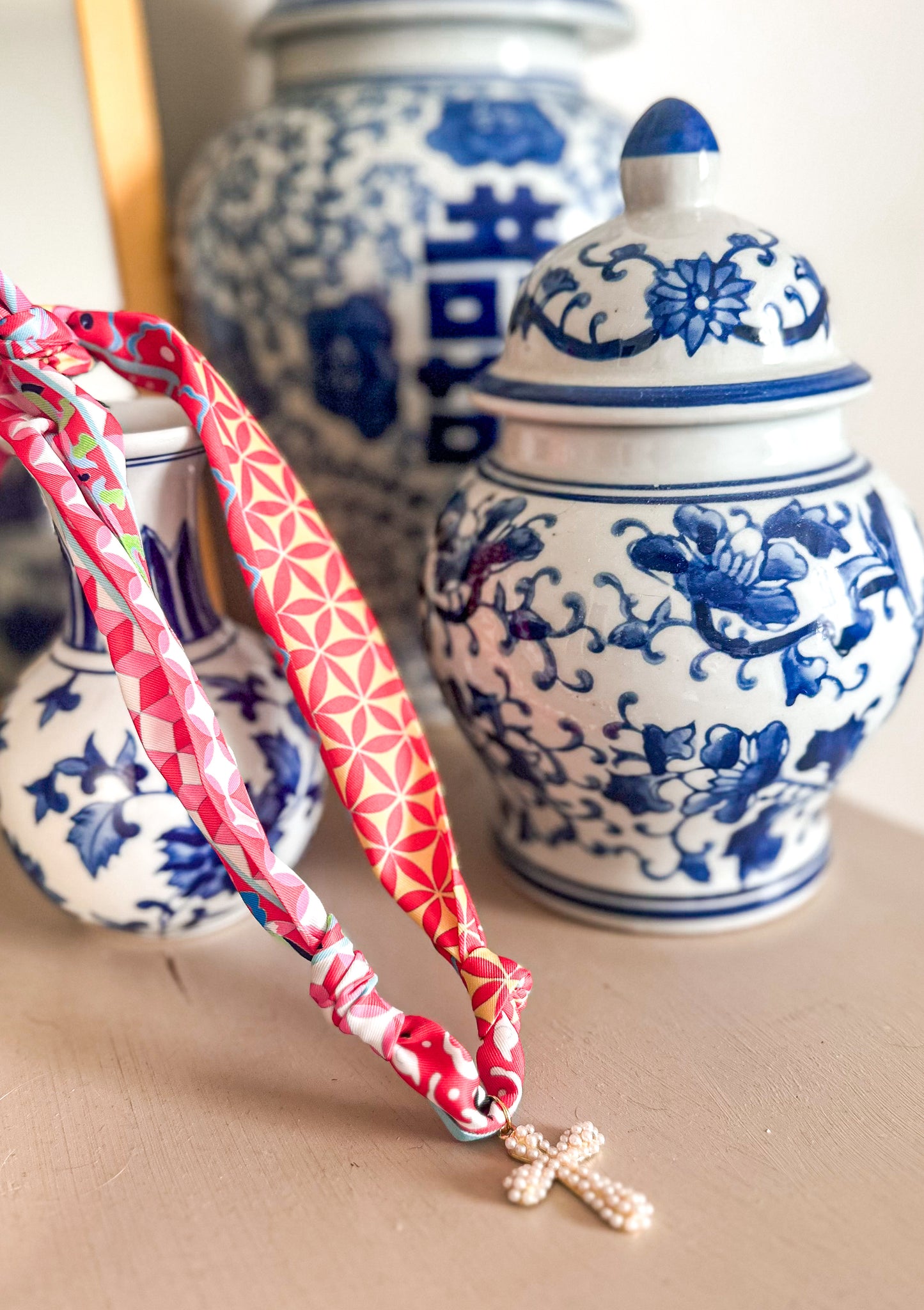 Pearl Cross Scarf Necklace