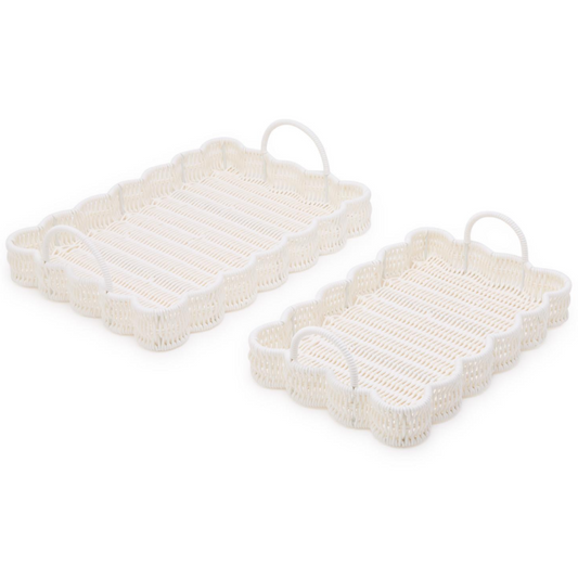 All Weather Wicker Scallop Edge Serving Trays with Handles