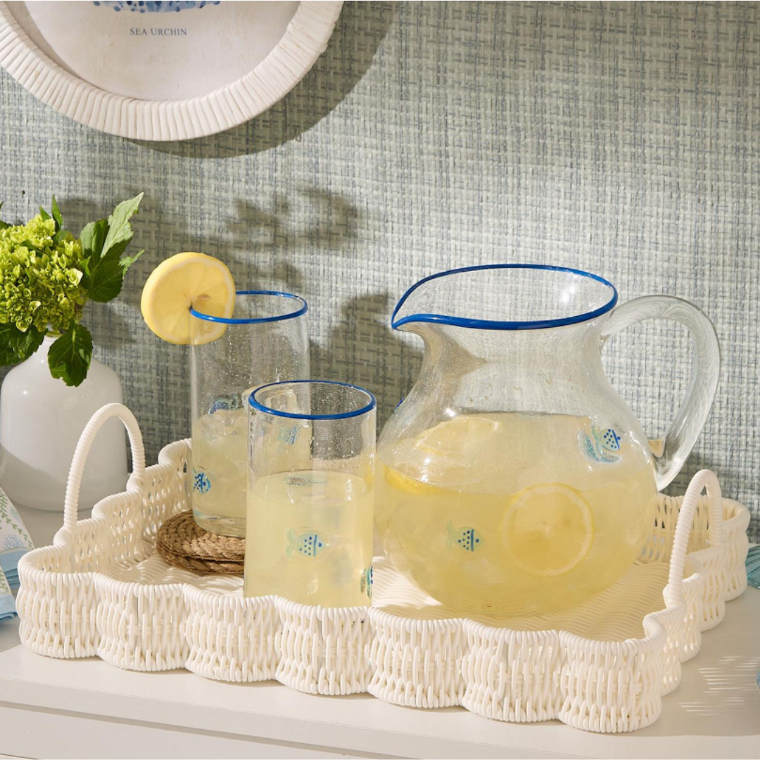 All Weather Wicker Scallop Edge Serving Trays with Handles