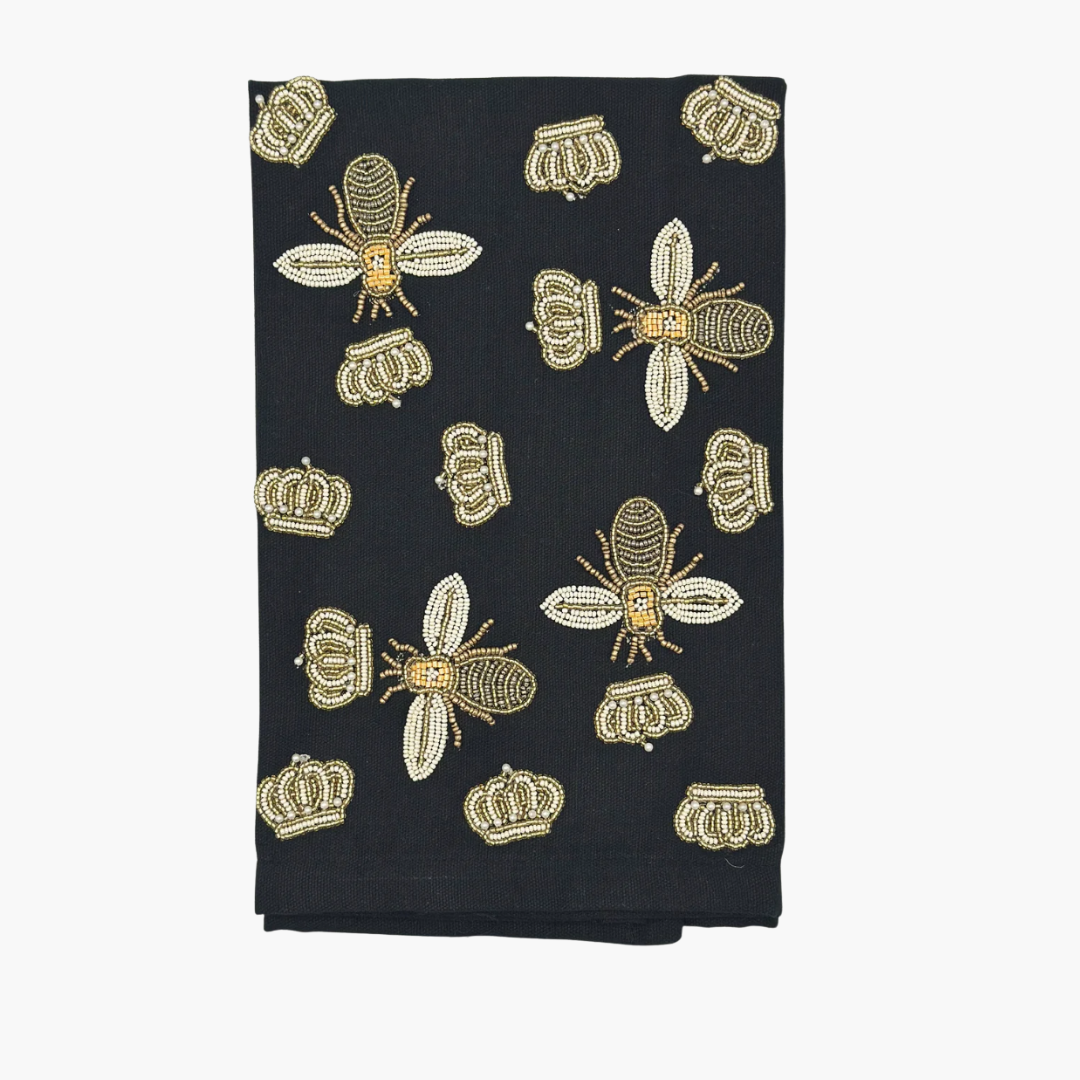 Queen Bees Beaded Tea Towel