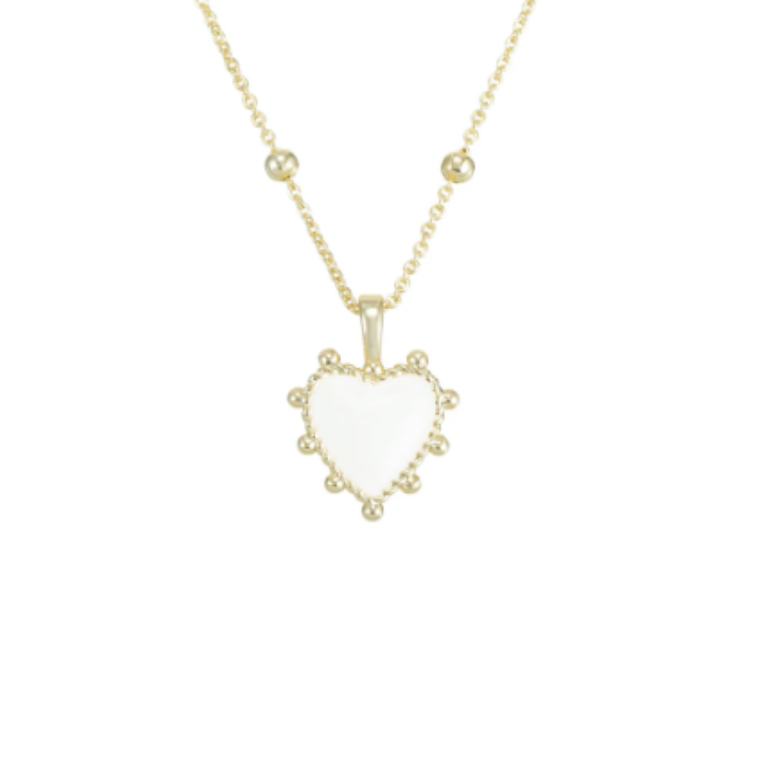 Adorned Heart Drop Necklace in White Enamel