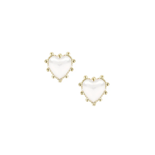 Adorned Heart Stud Earring in White Enamel