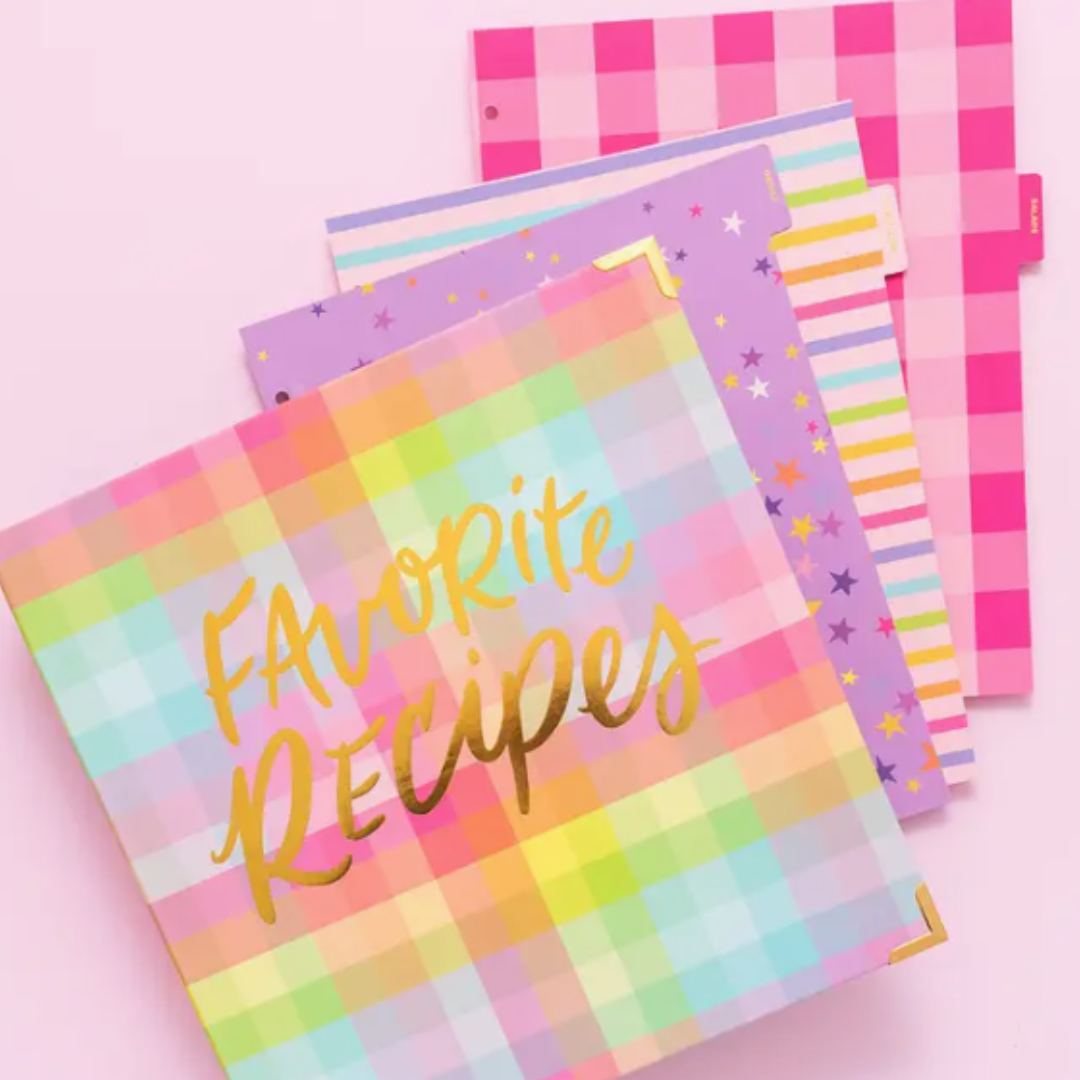 Rainbow Plaid Recipe Binder w/ Tabs