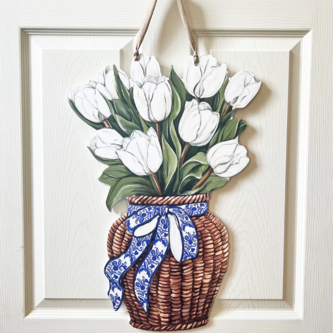 White Tulips Door Hanger