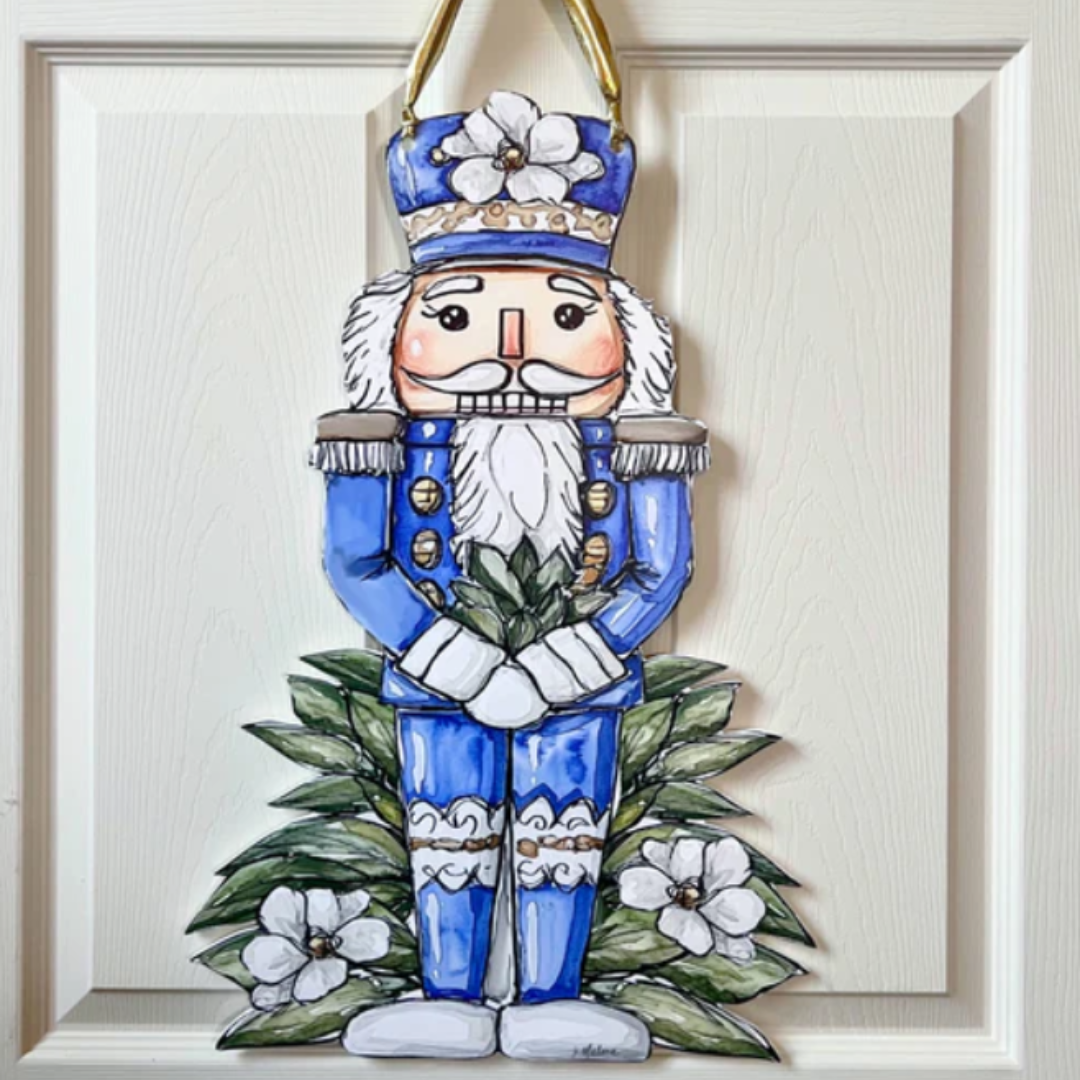 Blue Magnolia Nutcracker Door Hanger