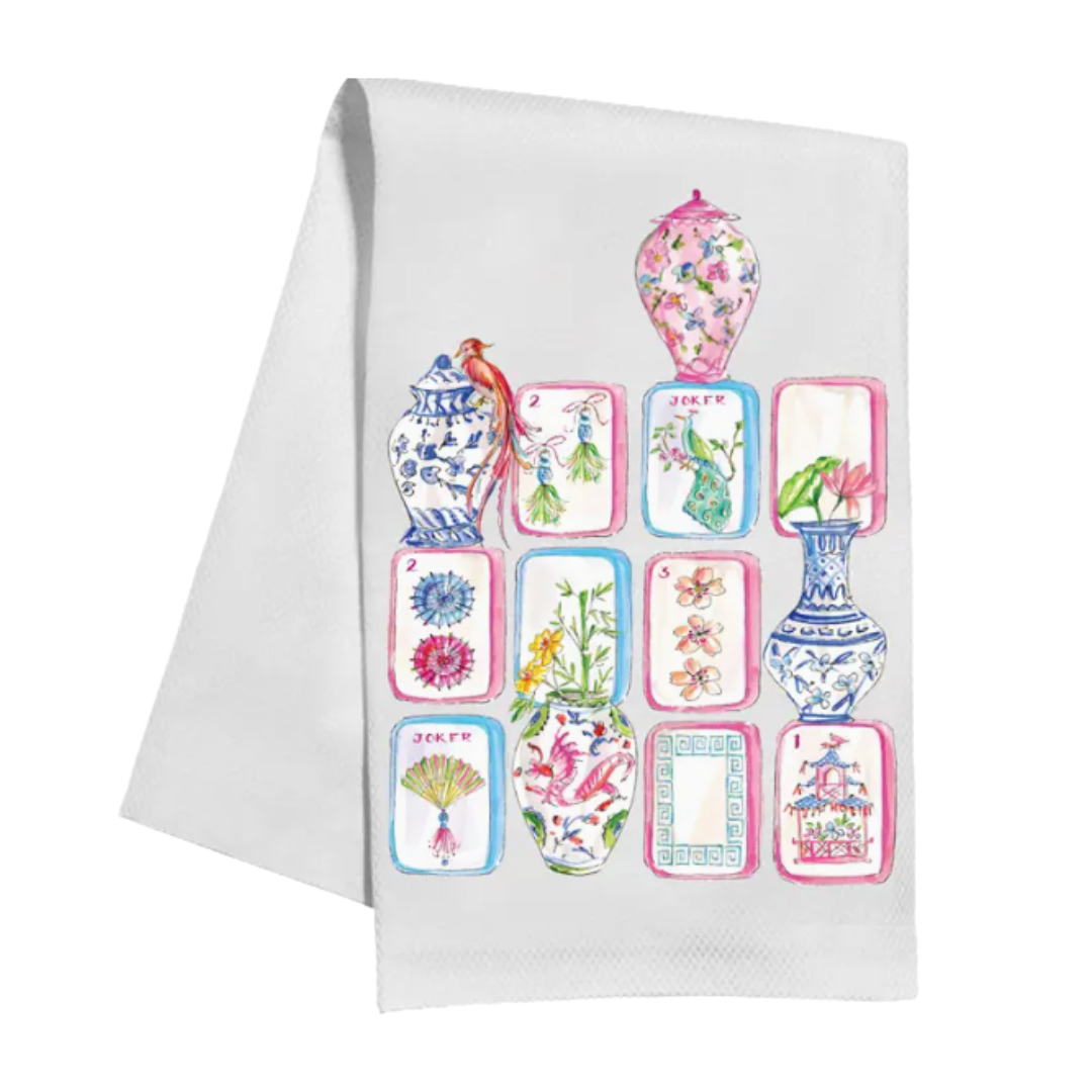 Mahjong Tiles and Chinoiserie Pots Kitchen Towel