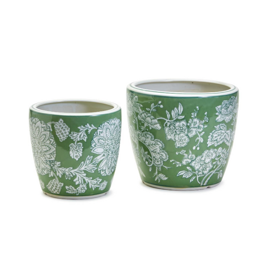 Green Chinoiserie Hand-Painted Cachepot / Planter