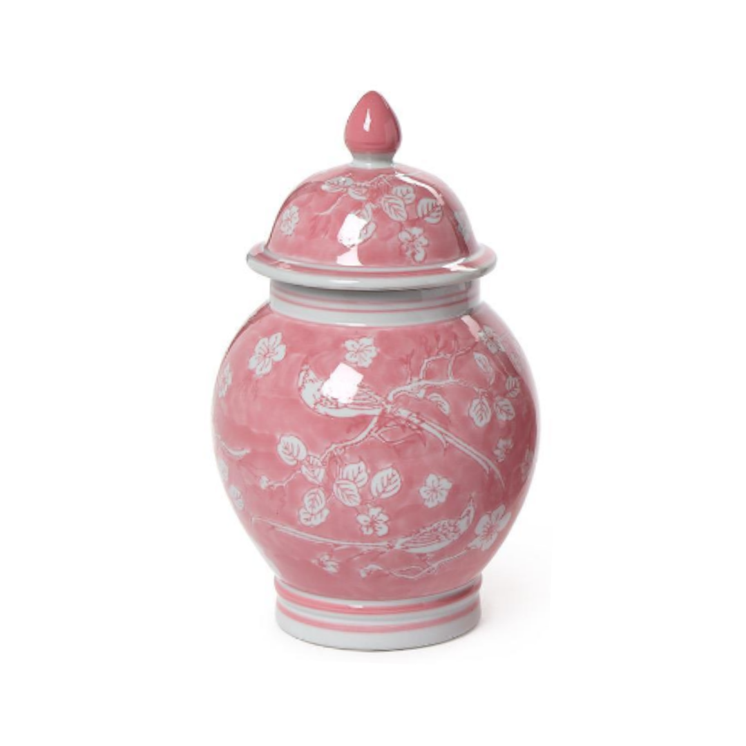 Hand-Painted Pink Chinoiserie Covered Jars