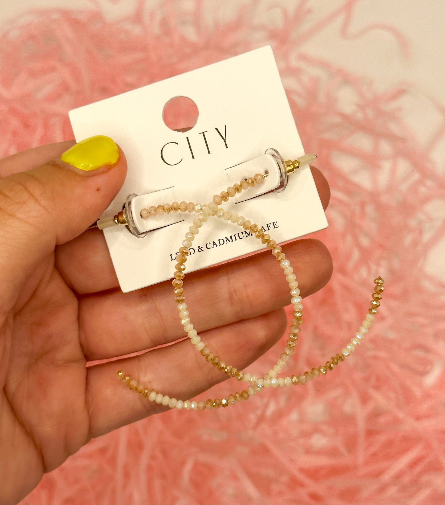 White & Mauve Beaded Hoops