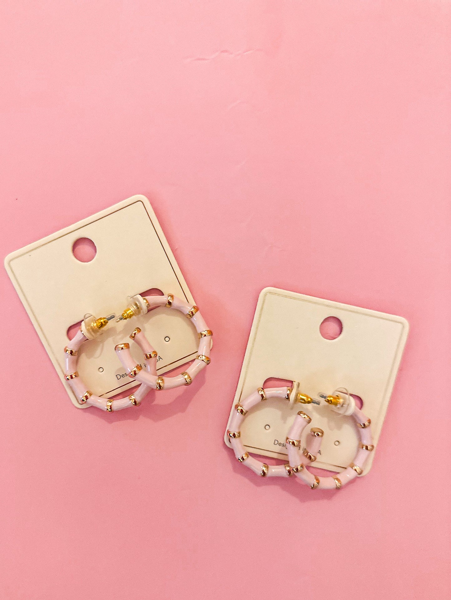 Light Pink & Gold Bamboo Hoops - Medium