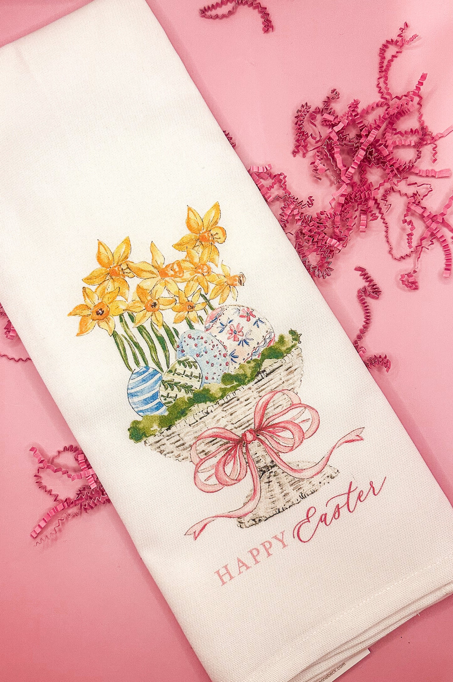 Happy Easter Eggs & Daffodils Tea Towel