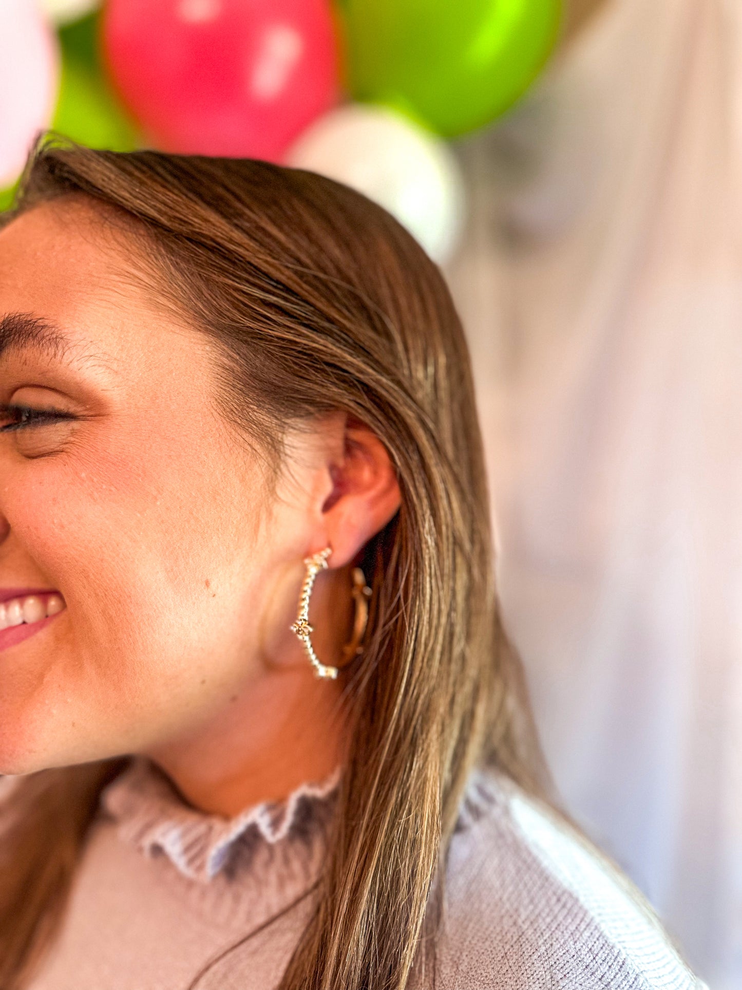 Beaded Cross Hoop Earrings