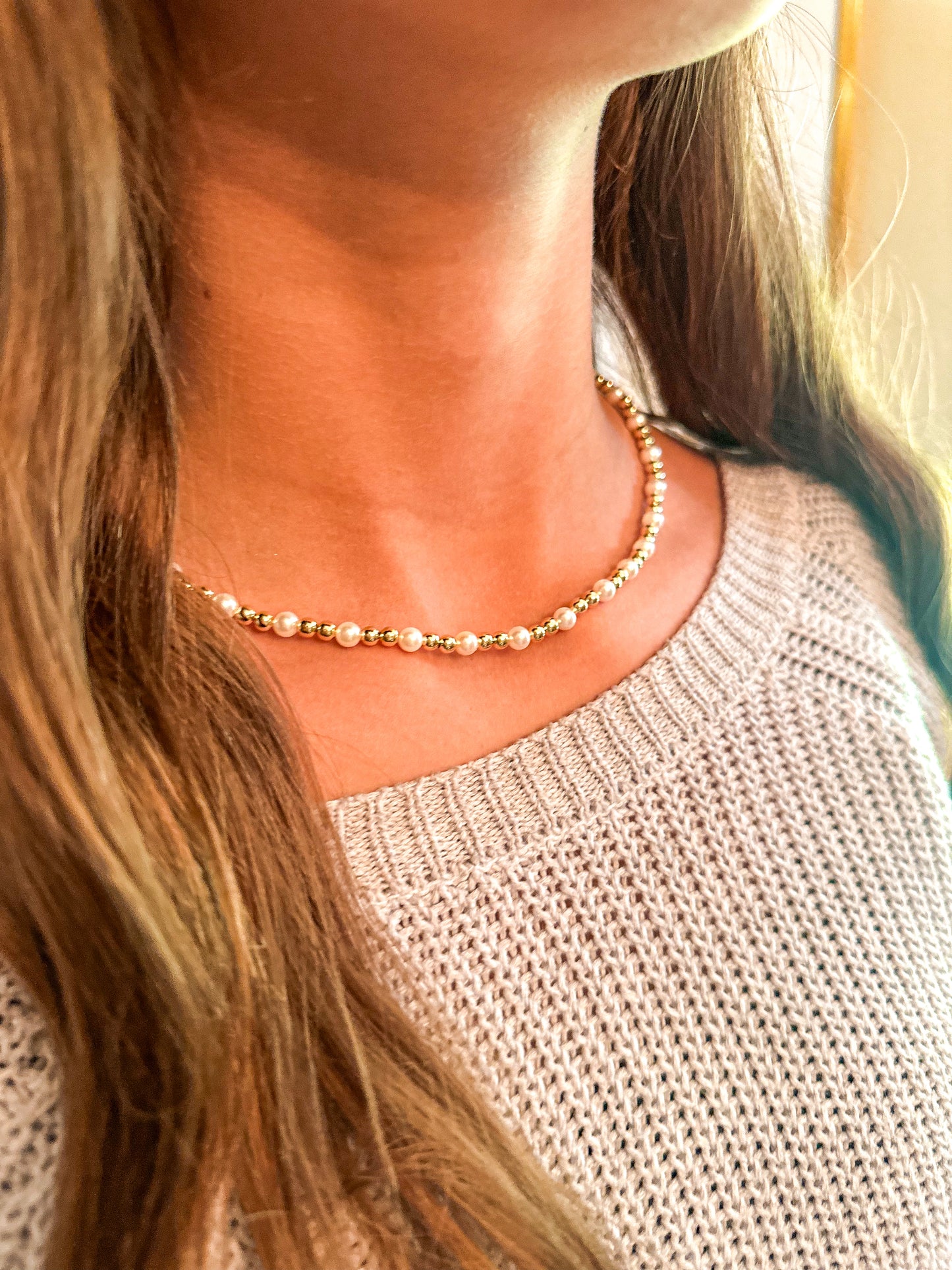 Adorned Pearl Mini Beaded Necklace