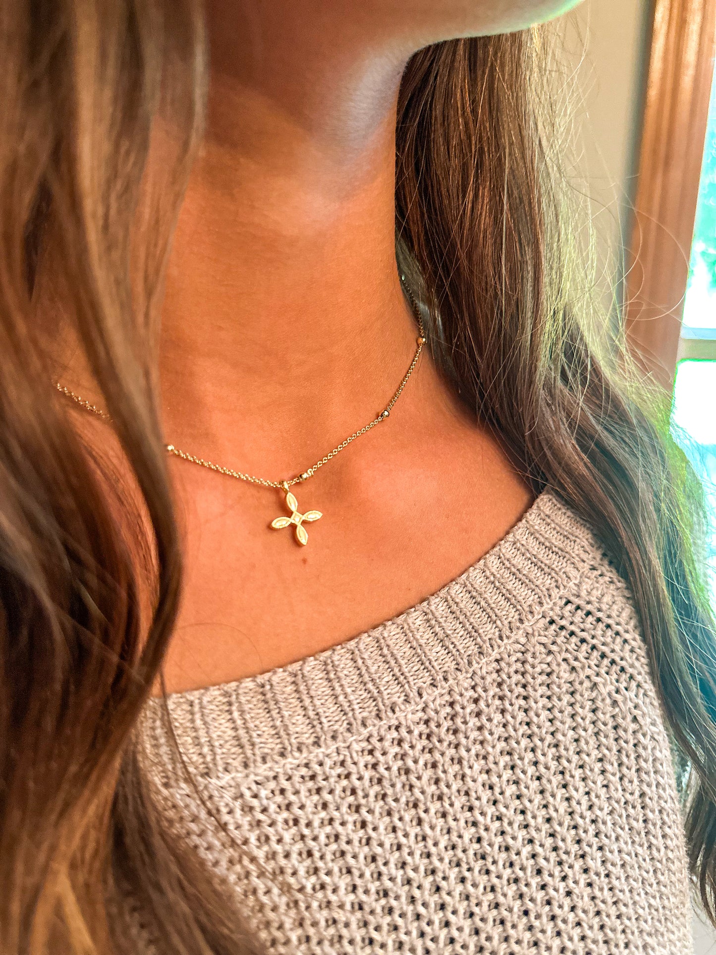 Enamel Cross Drop Necklace