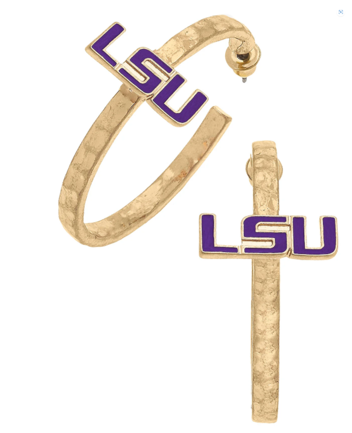 LSU Tigers Enamel Logo Hoop Earrings in Purple