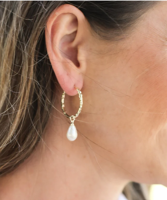 Adorned Pearl Drop Huggie Earrings