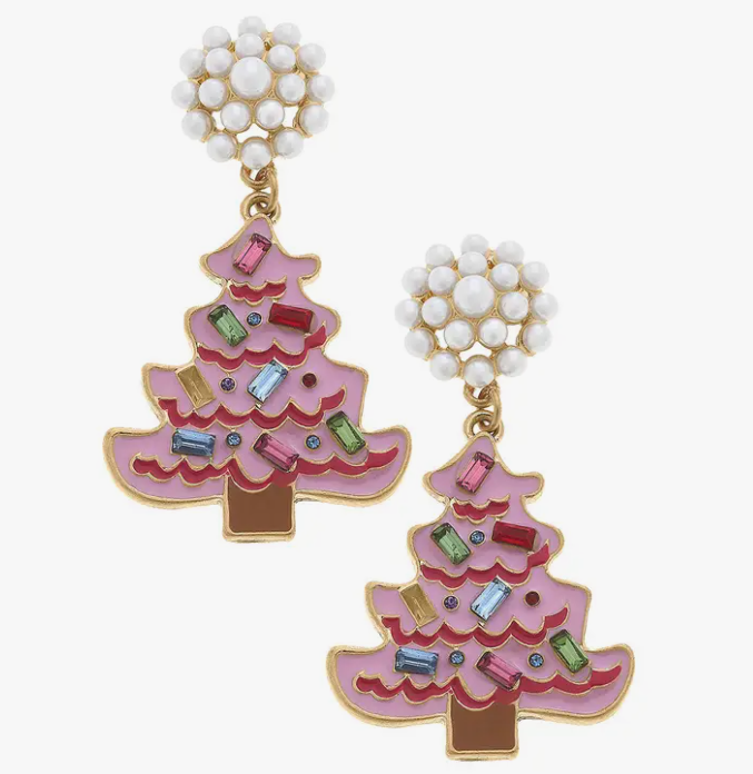Pink Christmas Tree Earrings