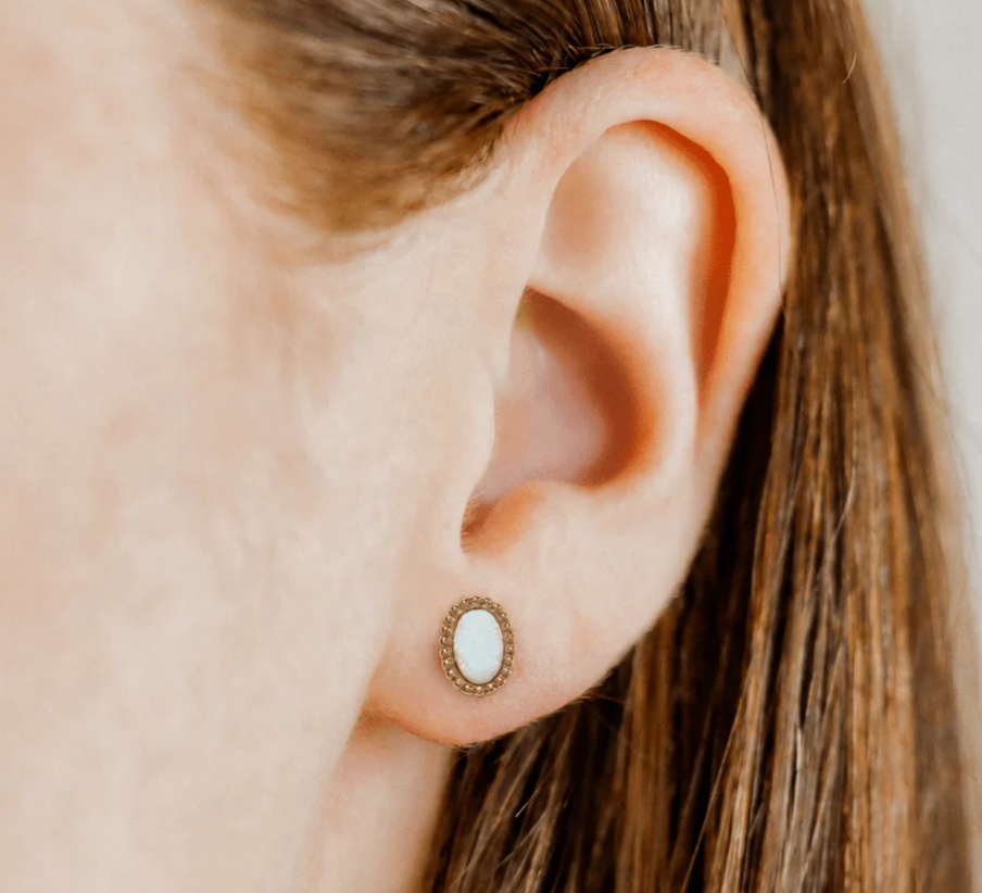 Luna Opal White Stud Earrings