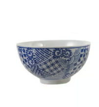 Blue & White Stoneware Footed Bowl