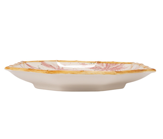 Stoneware Octagon Shaped Platter with Palm Trees, Animals & Bamboo Style Edge