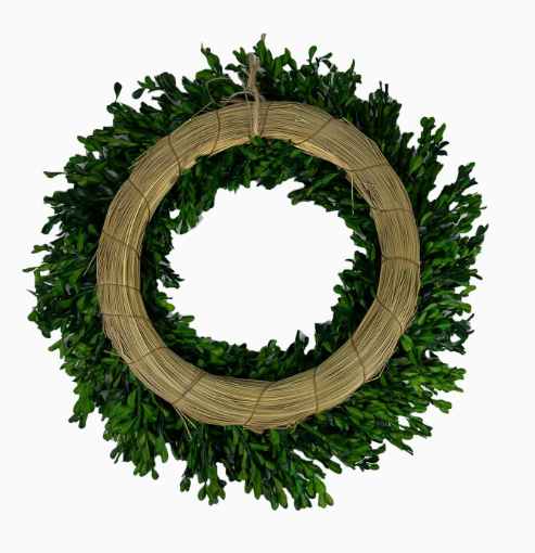 Naturally Preserved Green Boxwood Wreath 21" + Hanging Loop