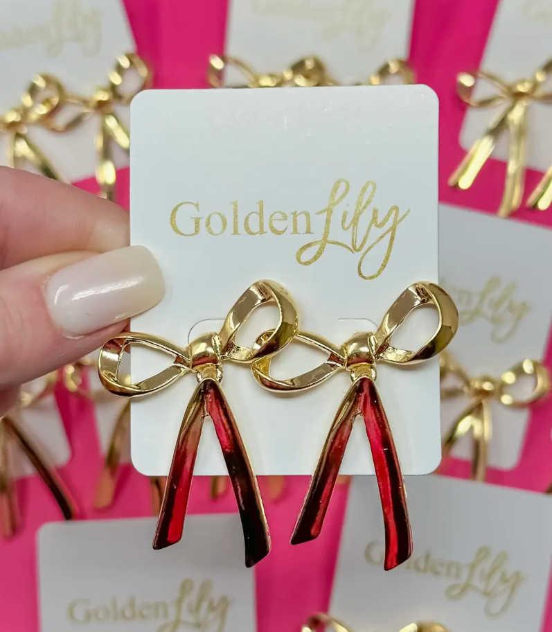 Metal Bow Earrings - Gold