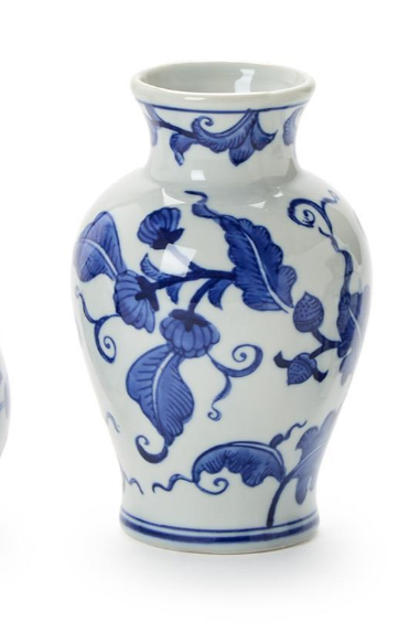 Blue Willow Hand-Painted Floral Chinoiserie Vases