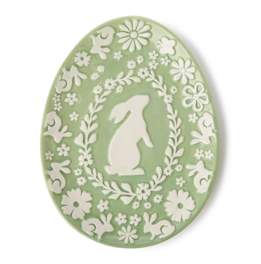 Easter Whimsy Bunny Relief Pattern Egg Shape Plate