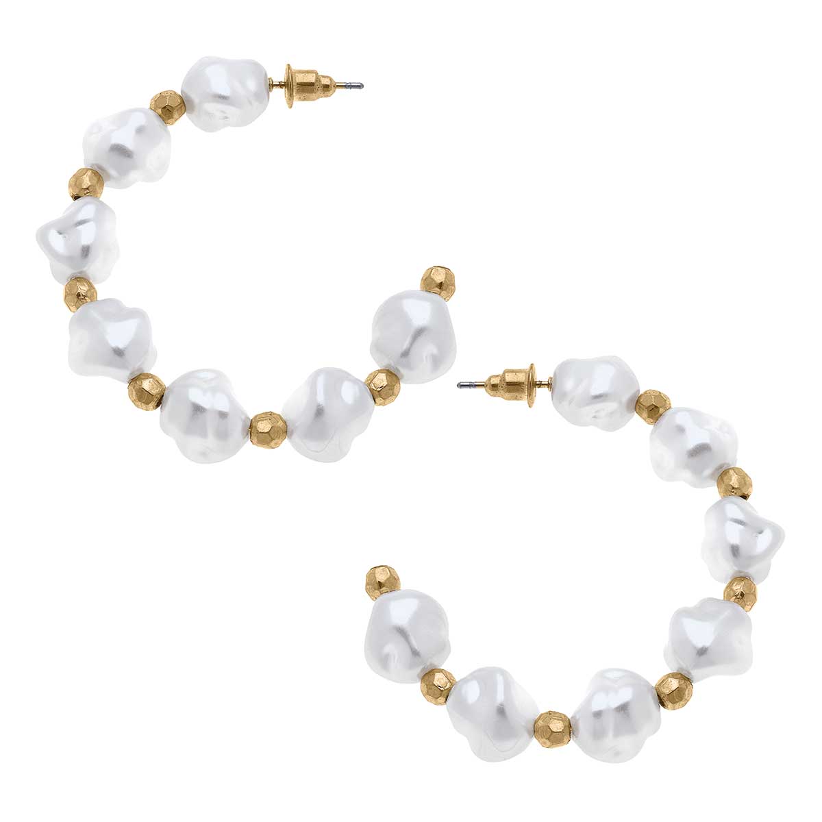 Athena Baroque Pearl & Ball Bead Hoop Earrings in Ivory