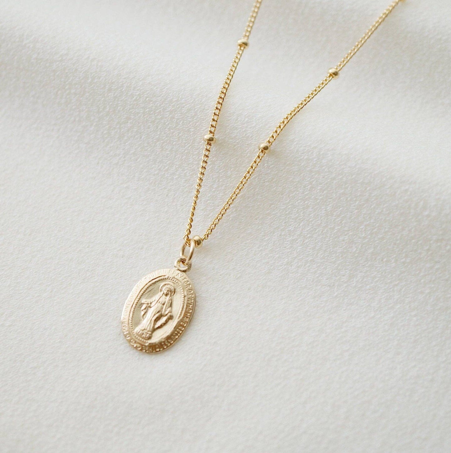 Blessed Mother Virgin Mary Religious 14K Gold fill Necklace: 14K Gold Fill / 16" Satellite