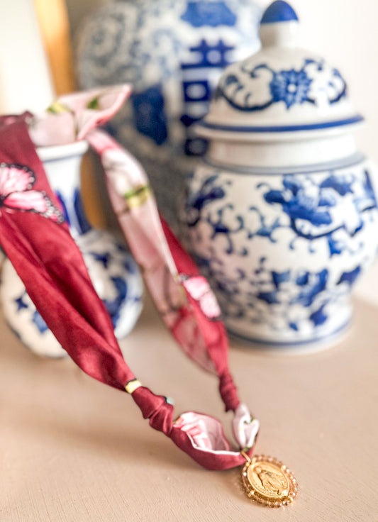 Tan Beaded Mary Scarf Necklace