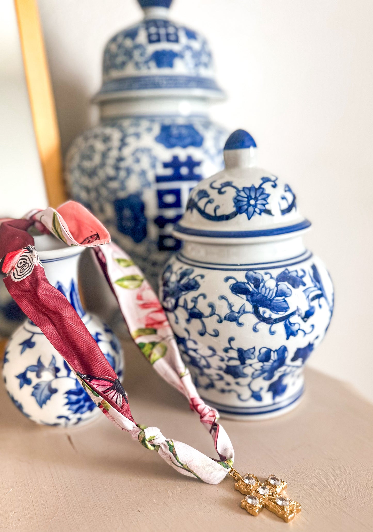 Rhinestone Cross Scarf Necklace