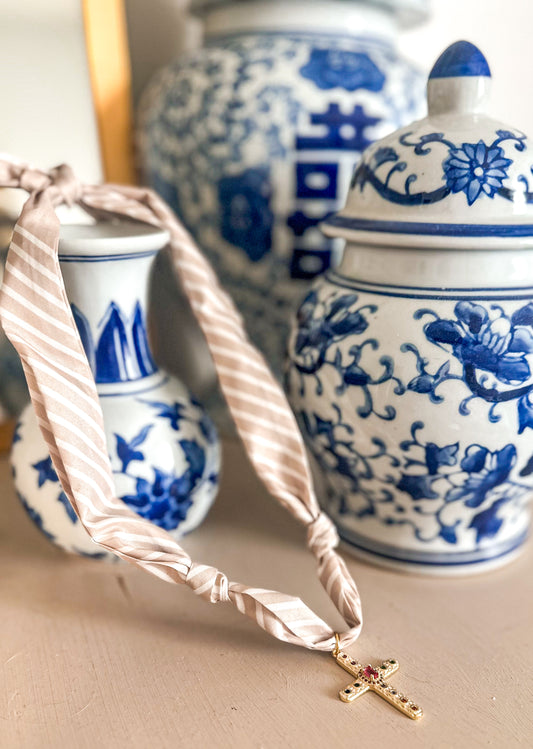 Multicolor Cross Scarf Necklace