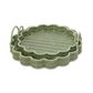 Wicker Scallop Edge Green Serving Tray with Handles