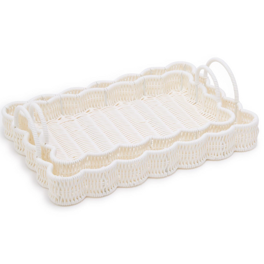 All Weather Wicker Scallop Edge Serving Trays with Handles