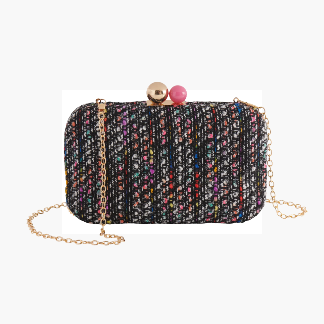 Mabel Multicolor Tweed Clutch