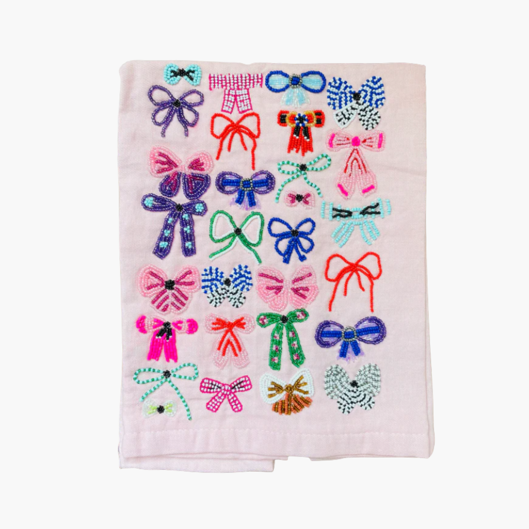 Bows Beaded Tea Towel
