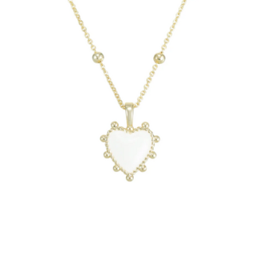 Adorned Heart Drop Necklace in White Enamel