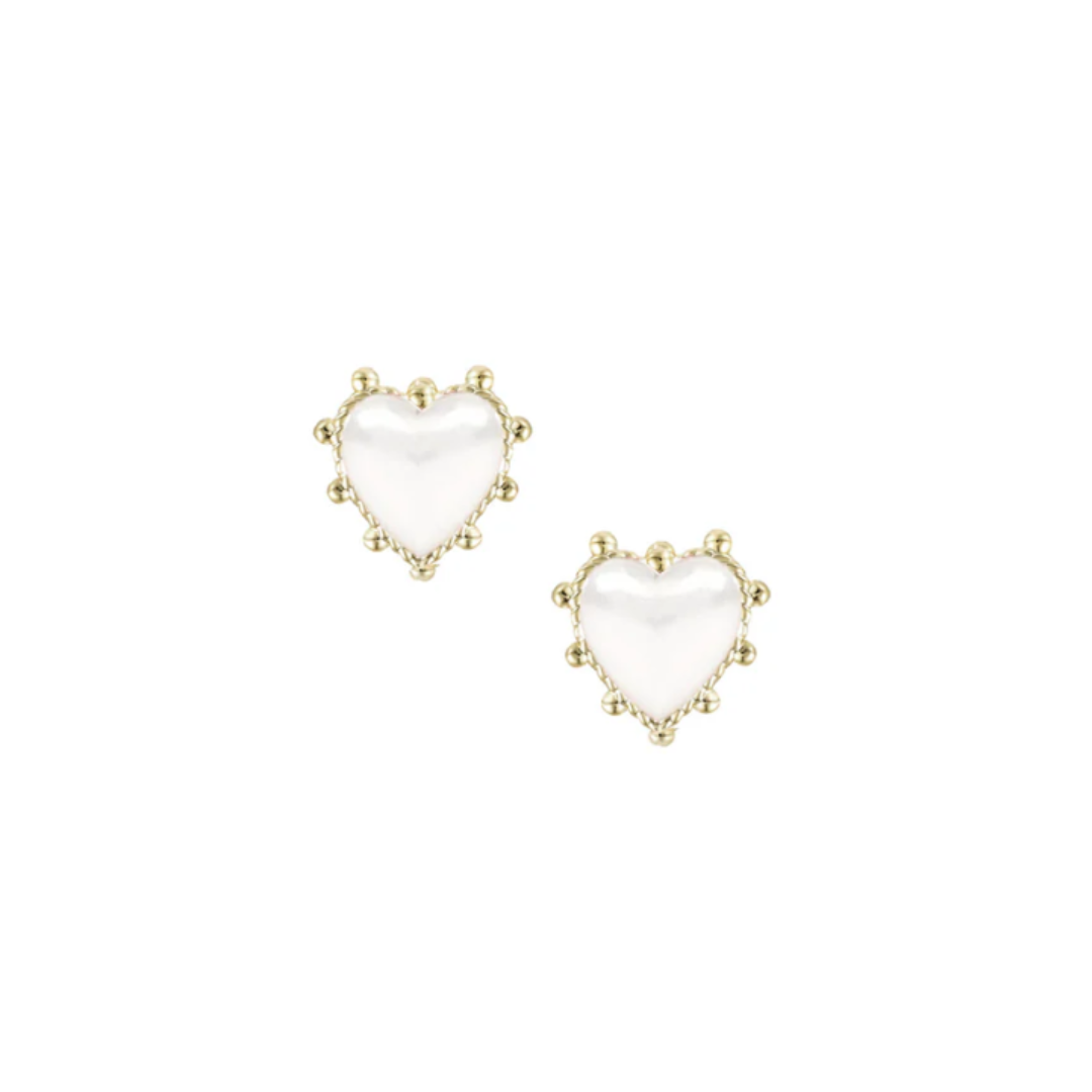 Adorned Heart Stud Earring in White Enamel