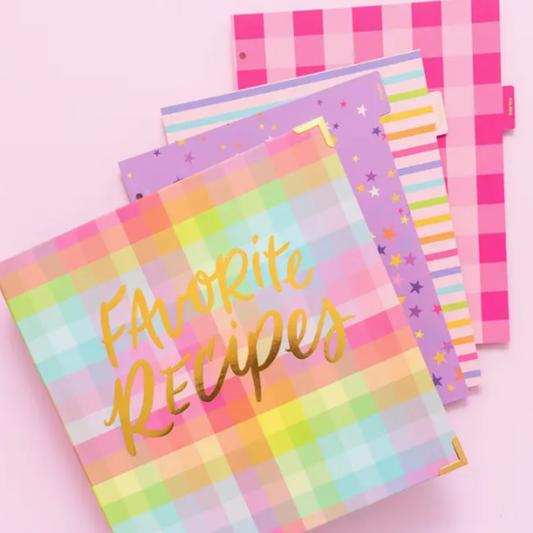 Rainbow Plaid Recipe Binder w/ Tabs