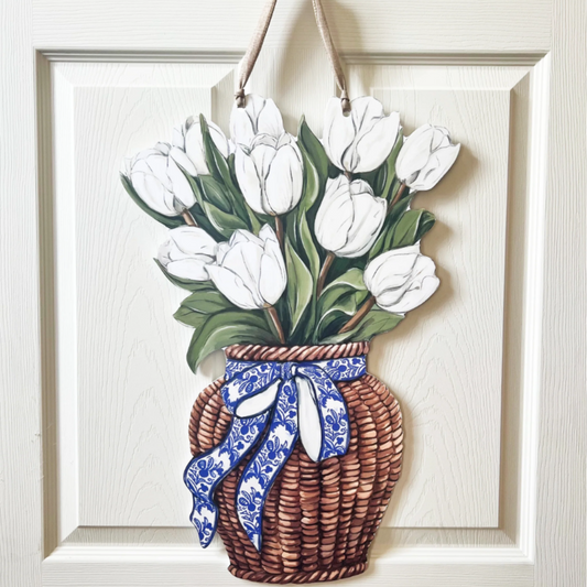 White Tulips Door Hanger