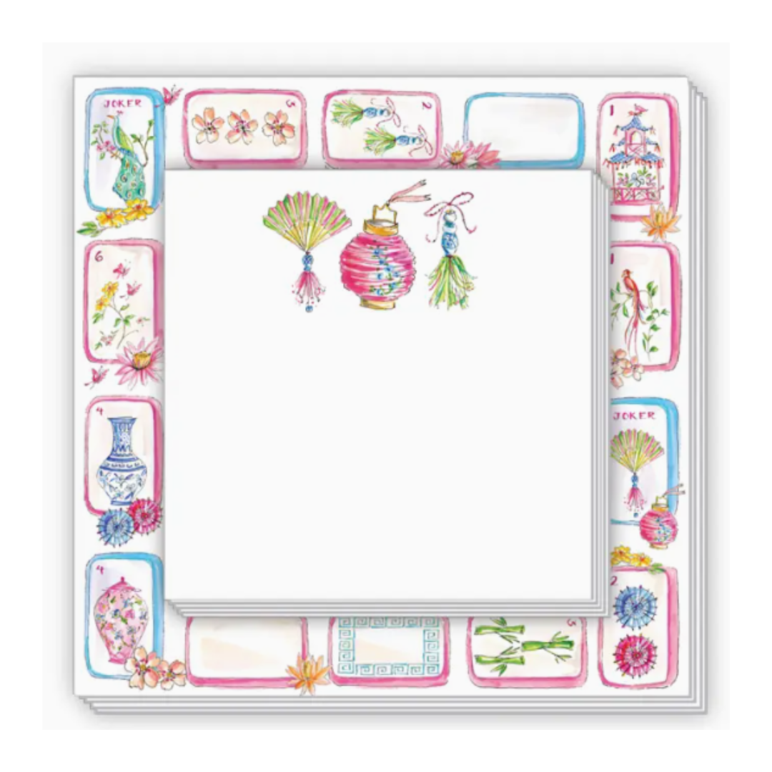 Mahjong Tiles Fan Lantern Tassel Bamboo Notepad Duo