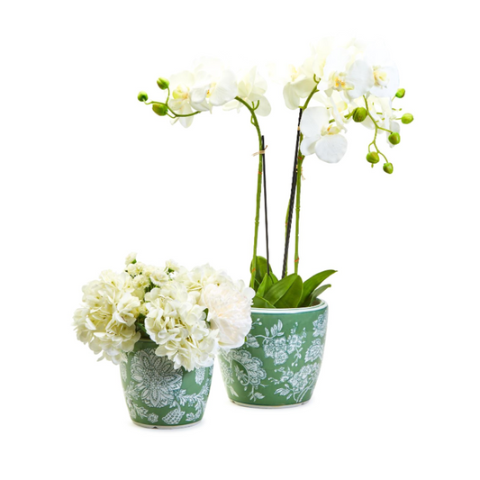 Green Chinoiserie Hand-Painted Cachepot / Planter