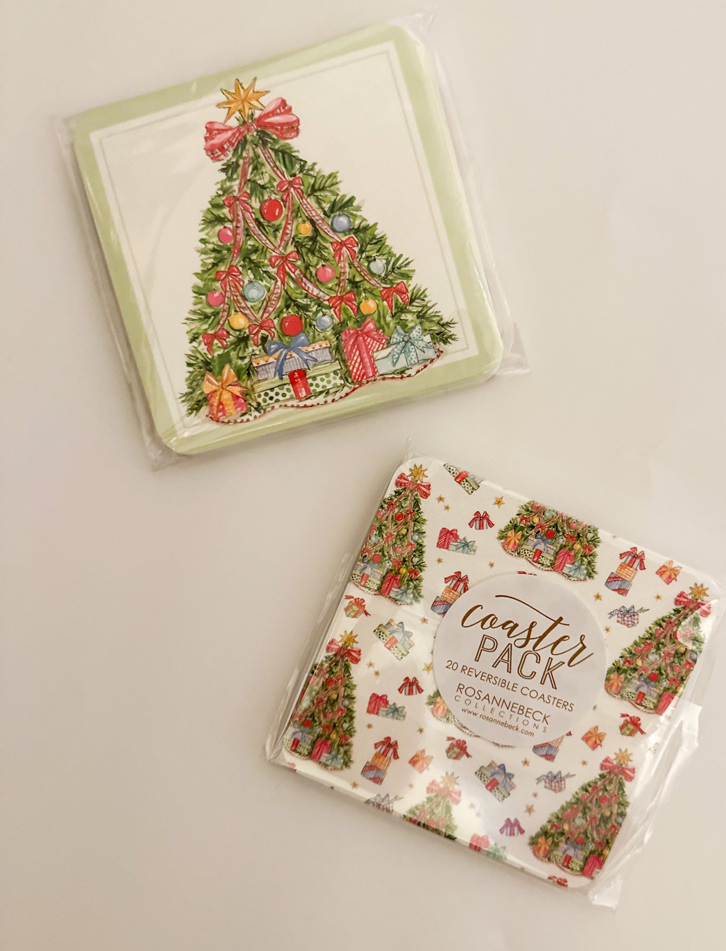 Square Christmas Tree Coaster with Red Bows