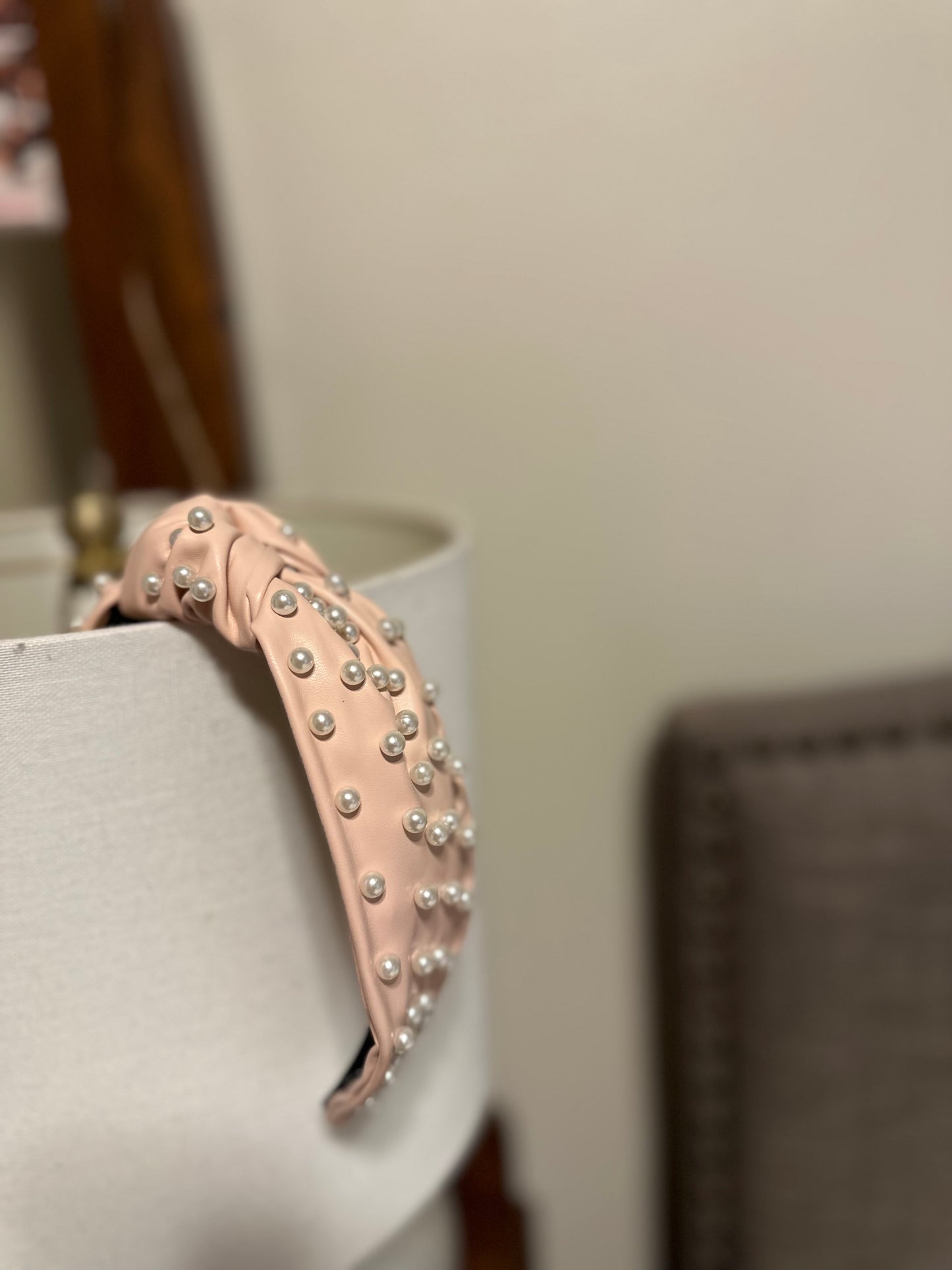 Light Pink Faux Leather Pearl Headband