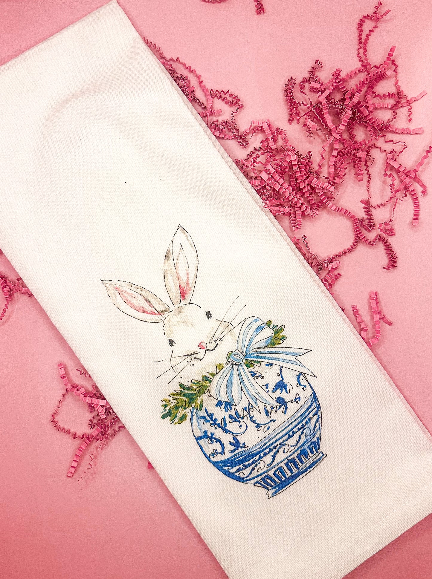 Kitchen Towel-Bunny in Chinoiserie Pot