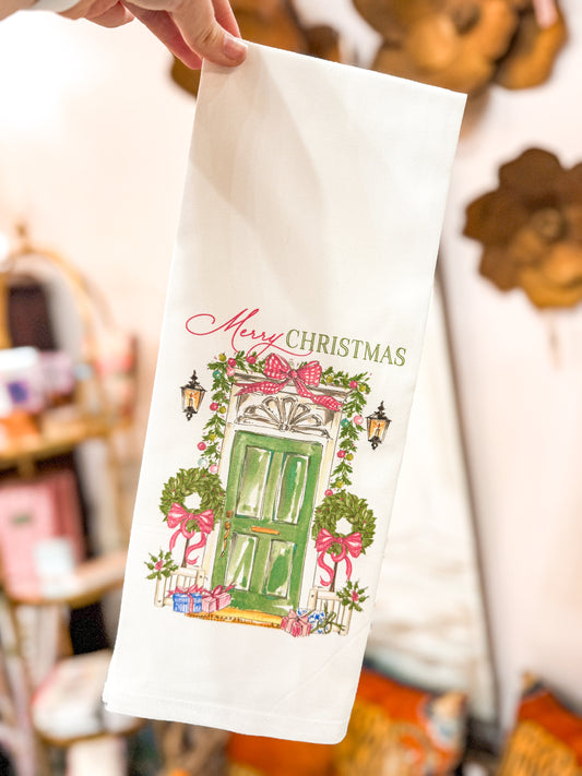 Merry Christmas Topiaries Towel