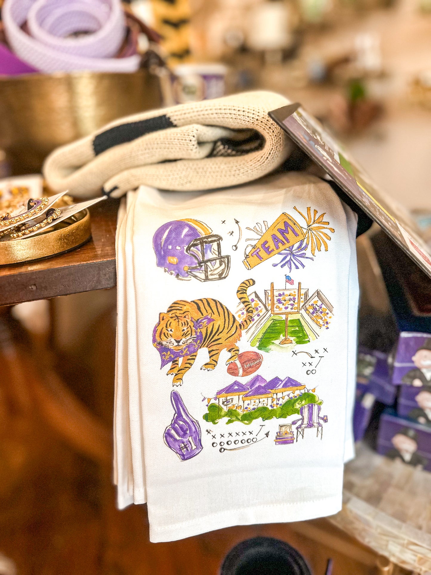 Purple & Gold Tiger Football Icons Towel