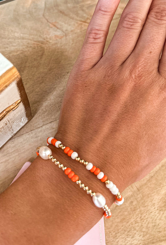 Orange & White Pearl Bracelet