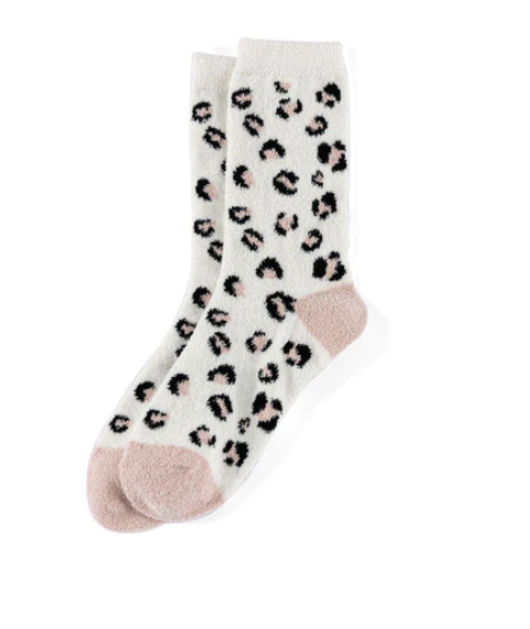 Charlie Leopard Print Plush Socks - Ivory
